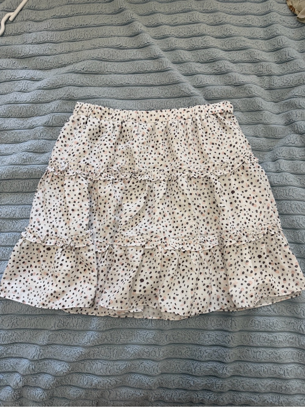 Princess Polly Cream Tiered Mini Skirt with Black & Brown Dot Print